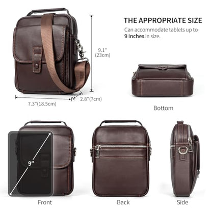 Augus Leather Small Messenger Bag For Men Crossbody Handbag Shoulder Sling Travel Bags for Men Purse Daypack Magnetic Buckle - color: Dark Brown
