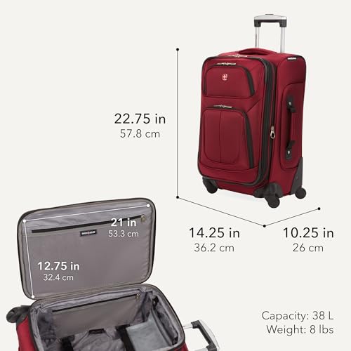 SwissGear Sion Softside Expandable Luggage – Carry-On Suitcase with 360 Degree Wheels & Retractable Handle – 21 Inch, Perfect for 1-3 Night Trips – Burgundy - color: Burgundy, size: Carry-On
