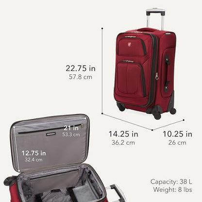 SwissGear Sion Softside Expandable Luggage – Carry-On Suitcase with 360 Degree Wheels & Retractable Handle – 21 Inch, Perfect for 1-3 Night Trips – Burgundy - color: Burgundy, size: Carry-On
