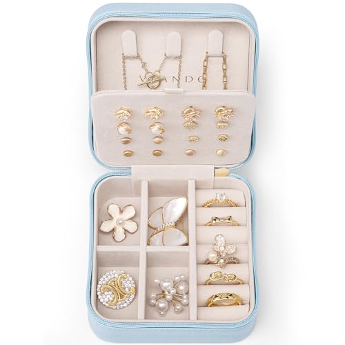 VLANDO Travel Jewelry Case, Bridesmaid Gift for Women - Small Travel Jewelry Box for Girls Women - Blue - color: Blue