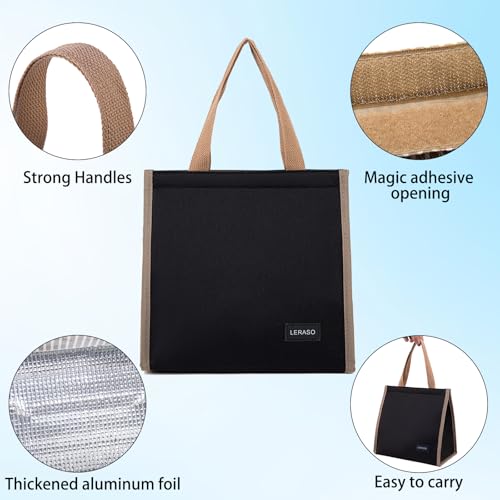 Insulated Lunch Bag for Work, 10.2"x5.9"x10.2" Oxford Waterproof Striped Canvas Tote Bag - color: Black