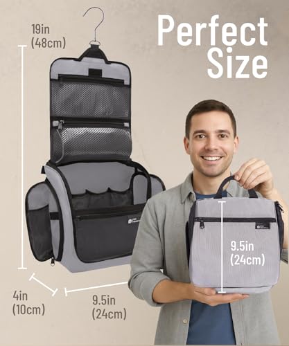D&D Wanderlust D&D Hanging Travel Toiletry Bag for Men and Women – Cosmetics, Makeup and Toiletries Organizer Kit with 10 Compartments - color: Light Gray Medium
