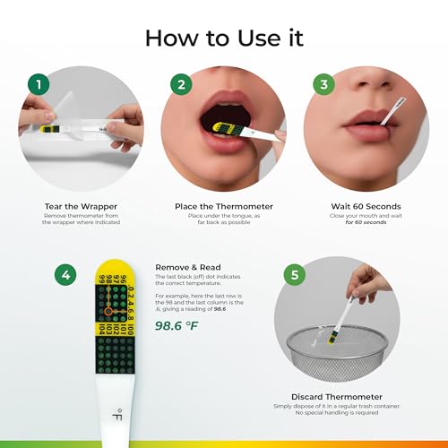 NexTemp Ultra Disposable Thermometer (100-Pack, Celsius) — Oral Thermometer for Adults, Single Use, Battery Free, Hygienic, High Accuracy Readings in 1 Minute, for Home, Clinic & Travel - size: 100 Pack, style: Celsius