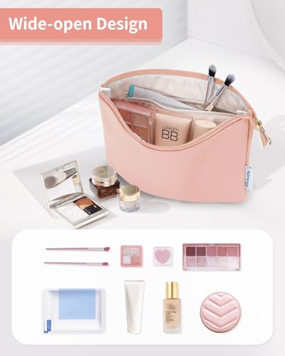 Narwey Small Makeup bag for Purse, Small Makeup Pouch for Purse Cosmetic Bag with Zipper, Cute PU Leather Make up Pouch for Women Girls (Pink) - color: A-Pink