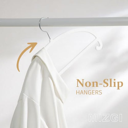 MIZGI 50 Pack White Velvet Hangers - No Shoulder Bumps, Heavy Duty Non-Slip Chrome Hooks for Jackets, Coats, Pants - color: White/Upgraded, size: 50 Pack