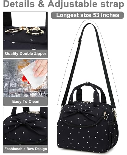 Bluboon Lunch Box for Women, Large Insulated Lunch Bag with Shoulder Strap, Adult Lunch Tote Teacher Nurse, Bow Lunch Cooler Gifts for Work Picnic Travel, Black (Black White Dots) - color: Black White Dots