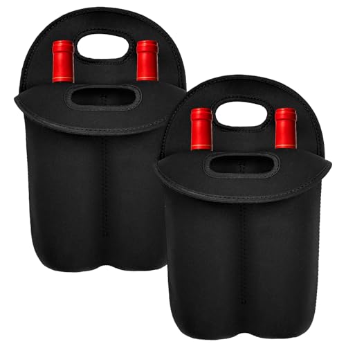 Bottle Caddy Bag Whiskey,2 Pack | Insulated Neoprene,Protective Bottle Carrier Tote with Soft Handle for Outdoor, Picnic & Gift, Fit 4Bottles