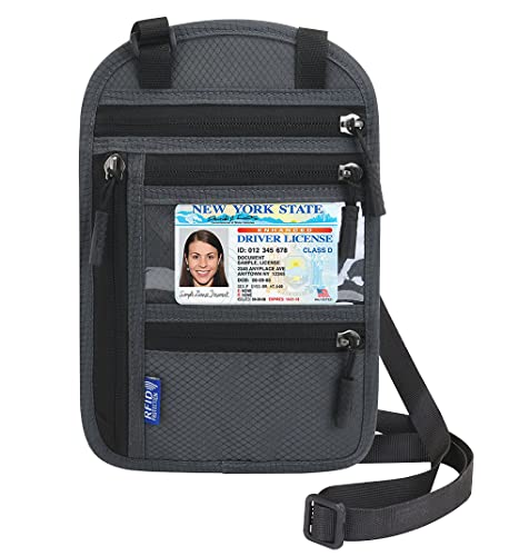 Neck Wallet Lightweight RFID Blocking Waterproof Travel Pouch Passport Wallets for Women Men - color: Small-Dark Grey