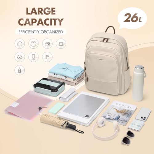 GOLF SUPAGS 15.6 Inch Women's Laptop Backpack, Water Resistant Work College Travel Daypack, Everyday Commuter Bag for Teacher Nurse (Apricot) - color: Apricot