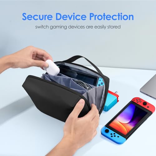LENTION Premium Electronics Organizer Case with Handle, Large Multi-Compartment Travel Tech Bag for Tablet, Macbook Chargers, Cables, AirPods, Hard Drive Case Waterproof Travel Accessory(M372 Black) - color: Black