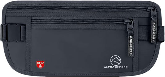 Alpha Keeper Money Belt for Travel Hidden Under Clothes – RFID Blocking Passport Holder & Slim Waist Wallet Pouch for Women & Men, Anti-Theft Travel Accessories - color: Dark Gray
