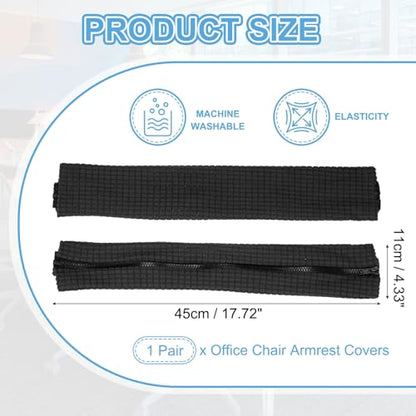 PATIKIL 18x4.3 in Office Chair Armrest Covers, 1 Pair Office Chair Arm Covers Long Computer Chairs Arm Rest Cover with Zipper Removable Rest Slipcover Hand Rest Protector, Black - color: Black, size: 18"