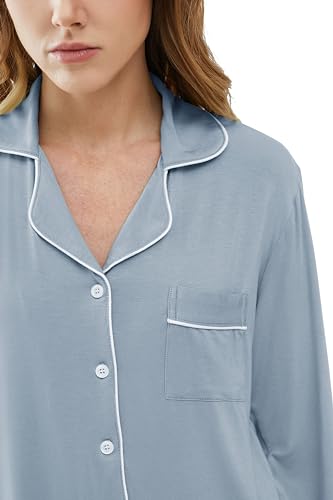 Cherrydew Women Bamboo Viscose Pajama Sets Super Soft Comfy Breathable Cooling Sleepwear Long Sleeve Button Down Loungewear - color: Dusty Blue, size: Medium