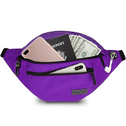 MAXTOP Large Crossbody Fanny Pack with 4-Zipper Pockets,Gifts for Enjoy Sports Festival Workout Traveling Running Casual Hands-Free Wallets Waist Pack Phone Bag Carrying All Phones - color: Violet, style: Large Fanny Pack(4 Zipper Pockets)
