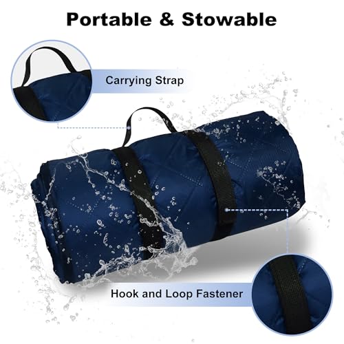 Waterproof Outdoor Blanket 92”X 60” Packable, Stadium Blankets for Camping with Sherpa Fleece Lining, Large Windproof Emergency Throw Mat for Garss Picnic Hiking Road Trip, Machine Washable, Navy - color: Sherpa Navy-300 Gsm, size: 92"x 60"