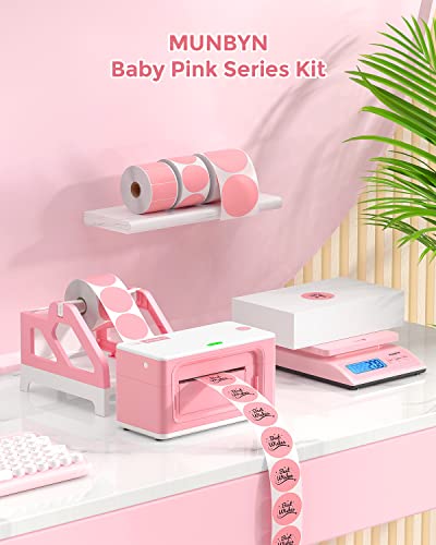 MUNBYN Label Holder for Rolls and Fan-Fold Labels, Thermal Sticker Roll Holder for Desktop Thermal Printer Shipping Supplies Industrial Paper, Pink - color: Pink and White