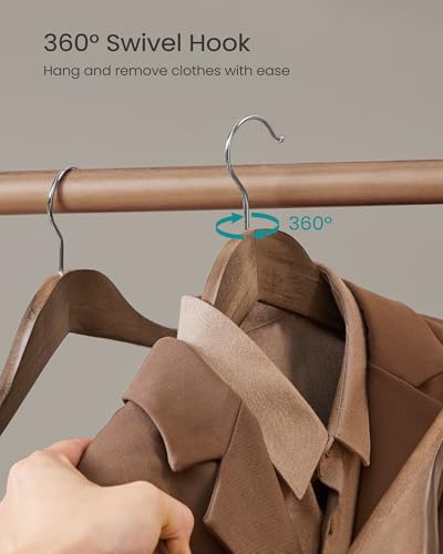 SONGMICS Extra Wide Wooden Suit Hangers, Set of 10 Clothes Hangers, Swivel Hooks, Non-Slip Bars, for Outfits, Suits, Coats, Shirts, Dresses, Walnut Color UCRW050KZ01 - color: Walnut Color