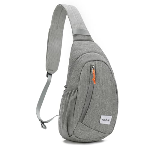 HALOVIE Anti Theft Crossbody Sling Bag RFID Travel Sling Backpack Lightweight Hiking Shoulder Chest Bag for Walking Work - color: Gray