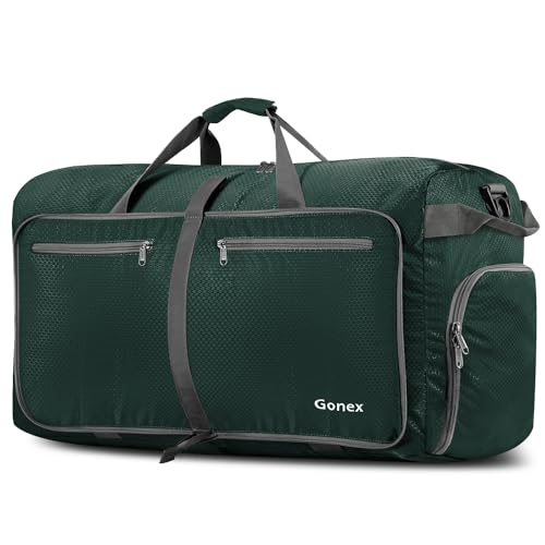 Gonex Large Foldable Travel Duffle Bag with Shoes Compartment, Packable Lightweight Water Repellent Duffel Bag for Camping Gym Weekender Bag - color: Blackish Green, size: 150L
