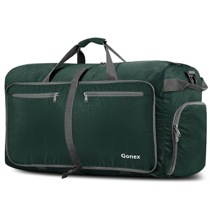 Gonex Large Foldable Travel Duffle Bag with Shoes Compartment, Packable Lightweight Water Repellent Duffel Bag for Camping Gym Weekender Bag - color: Blackish Green, size: 150L