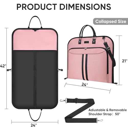 BALEINE Travel Garment Bag, Travel Suit Bag for Men, Water Resistant Carry on Garment Bag for Hanging Clothes, Garment Duffel Bag for Travel Business (Pink) - color: Pink