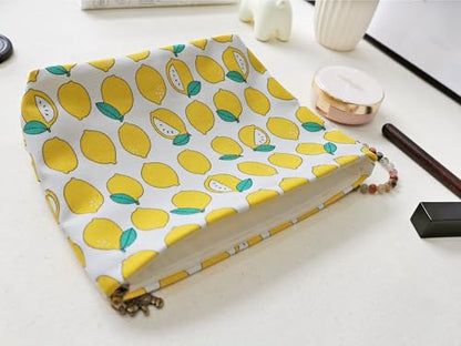 HAPPYHEIDI Canvas Makeup Bag, Cosmetic Travel Pouch, Cute Lemon, Cotton Blend, Fruit Pattern, Zipper Closure, 7.1x2.4x7 Inches - color: GR-Canvas-Cute Lemon