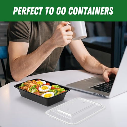 Dealusy 50 Pack (100-Piece) 38 oz Meal Prep Containers Reusable with Lids, Sturdy Leakproof & Food Safe, Microwave, Freezer, Dishwasher Safe Prep Containers, To Go Take Out Plastic Food Storage - size: 38 oz