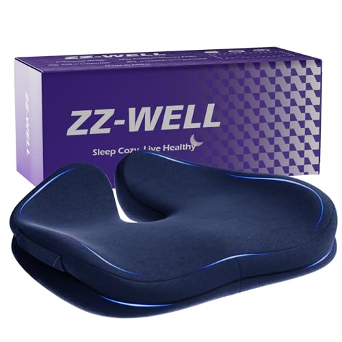 ZZ-WELL Seat Cushions for Office Chairs, Patented Pressure Relief Coccyx Cushion for Tailbone Pain, Memory Foam Butt Pillows for Wheelchair Car Sitting, Carrying Handle, Non-Slip (Navy Blue, Large) - color: Navy Blue, size: Large