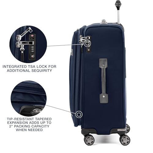 Travelpro Platinum Elite Softside Expandable Checked Luggage, 8 Wheel Spinner Suitcase, TSA Lock, Men and Women, Dark Blue, Checked Medium 25-Inch - color: Dark Blue, size: Checked-Medium 25-Inch