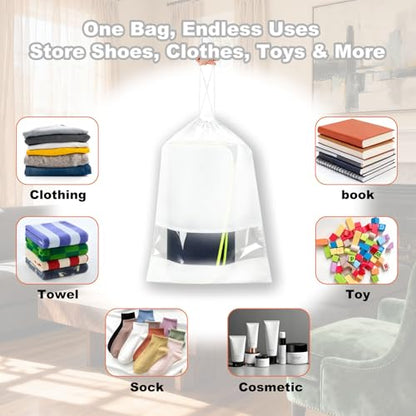 20 Pack Shoe Bags for Travel, 17" x 12.6" Drawstring Shoe Organizers with Clear Window, Breathable Non-Woven Dustproof Pouches for Luggage & Closet (White) - color: White