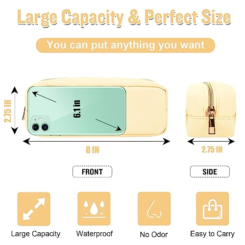 izuzta Nylon Small Makeup Bag Slim Pouch, Preppy Cute Makeup Brush Case Bag Cosmetic Zipper Pouch for Purse, Waterproof Travel Toiletry Bag Clutch Coin Pouch Makeup Organizer for Women Girls(Beige) - color: Beige, size: Slim
