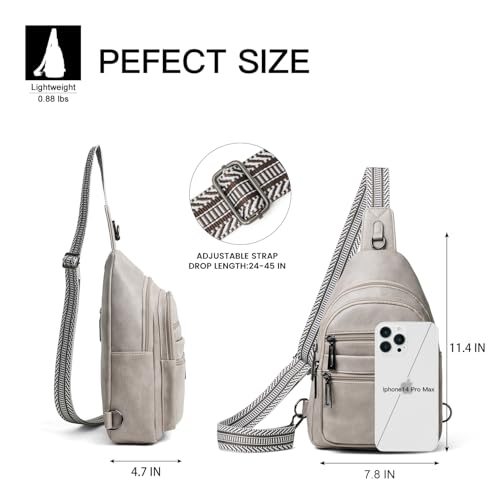 Leresas Sling Bag for Women Crossbody Bags Fanny Packs Sling Purse Backpack Shoulder Bag Vegan Leather Chic Gifts Travel Handbag Light Grey - color: Light Grey