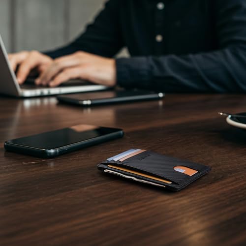 Buffway Slim Minimalist Front Pocket RFID Blocking Leather Wallets for Men and Women - Carbon Fiber Black - color: Carbon Fiber Black