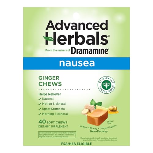 from The Makers of Dramamine, Advanced Herbals Ginger Chews for Nausea Relief, Morning Sickness Relief & Motion Sickness Relief During Travel, Lemon-Honey, 40 Count - size: 40 Count (Pack of 1)