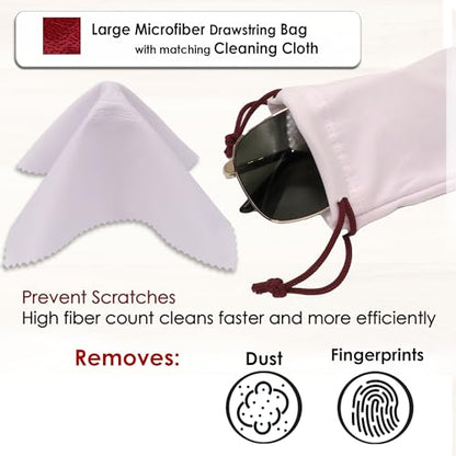 MyEyeglassCase® Large Hard Sunglasses Case | fits Large curved Sunglasses, with microfiber bag and cleaning cloth - color: Cranberry Burgundy