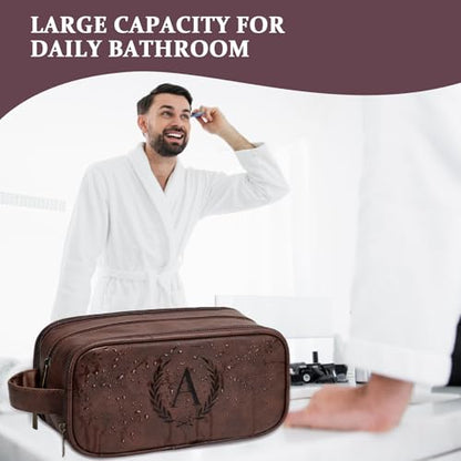 Janhavi Toiletry Bag For Men Waterproof, Groomsmen Gifts Personalized Leather Engraved Initials & Wheat, Mens Toiletry Travel Bag, Birthday Gifts For Men, Travel Tssentials (Medium, Dark Brown, A) - color: Dark Brown, style: A