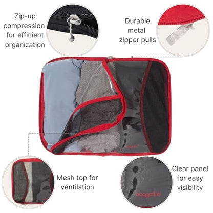 Baggallini Compression Cube 3-piece set - Lightweight Compression Packing Cubes for Travel - color: Scarlet