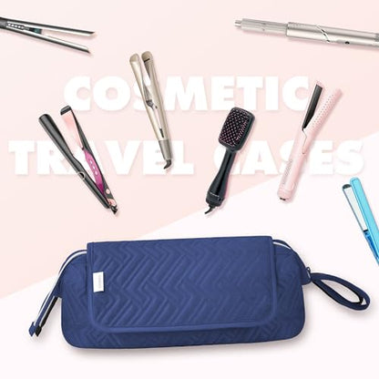 Leudes Hair Tools Travel Bag for Women Heat Resistant Mat for Travel Essentials Hot Tools Straighteners,Flat Irons,Curling Iron,Hot Air Brushes and Hair Dryer Organizer Bags 2 in 1 (Navy Blue) - color: Navy Blue