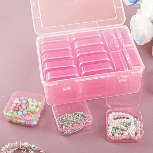 Jewelry Organizer Box with 12 Small Boxes Portable Storage for Earrings Pills DIY Craft Accessories for Travel Use(Pink) - color: Pink, size: MIX