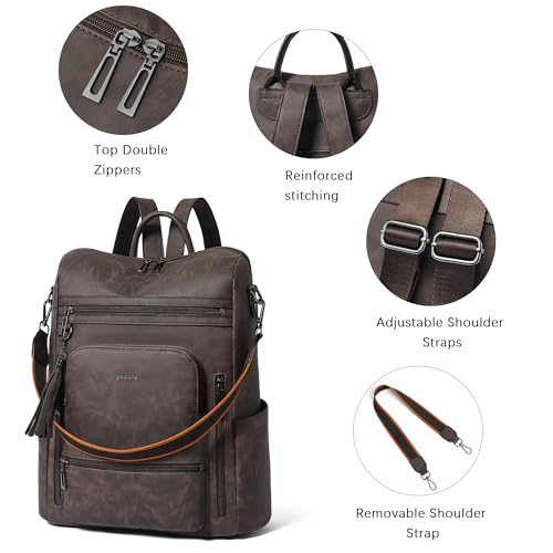 Shrrie Vegan Leather Laptop Backpack for Women 15.6 inch Work Backpack Fashion Travel Backpack Purse for Business College - color: Nubuck Coffee