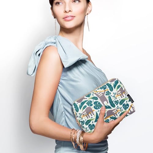 Aosbos Small Travel Makeup Pouch - Cosmetic Bag for Women - Green Leaf - color: Verdant Sloth