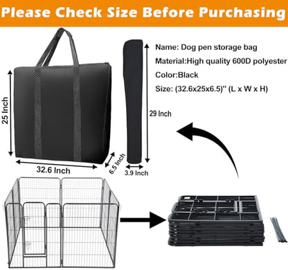 LWFCOEE Dog Playpen Storage Bag, 24/32/40 Inch Waterproof Heavy Duty Fence Travel Bag with Handle for RV Trip, Fits 8 Panels Dog Pen and 9 Stakes, 32.6"x25"x6.5" - style: Fits Under 24"hx32"w 8 Panels Dog Playpen and 9 Stakes