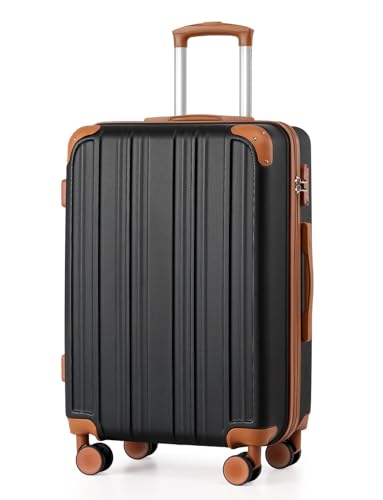 Coolife Luggage, Suitcase with Durable and Lightweight, Checked Luggage with ABS Hardshell, Dual Spinner Wheels, TSA Lock, and YKK Zipper(apricot black, M(24in)) - color: apricot black, size: M(24in)