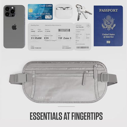 VENTURE 4TH Money Belt for Travel – Slim Hidden Under-Clothes RFID Blocking Anti-Theft Passport Holder & Travel Wallet Pouch for Men & Women to Protect Cash, Cards & Documents (Sleek Silver) - color: Sleek Silver