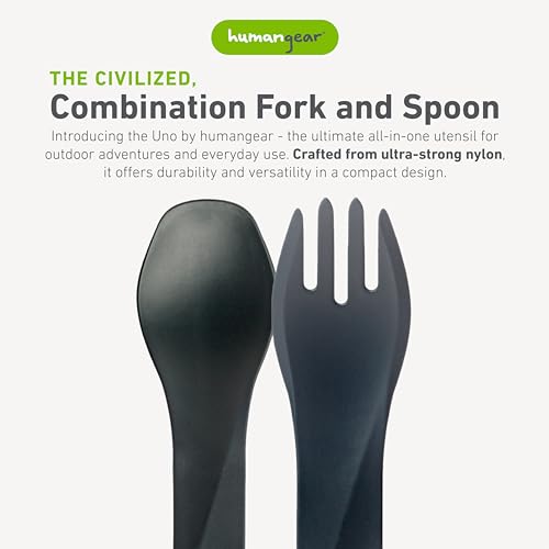 humangear GoBites Uno | Travel & Camping Utensils | Portable & Convertible Dining Ware | Multi-Functional Spork, Gray - color: Gray