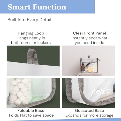 (re)zip TSA Approved Travel Toiletry Bag with Hanging Loop, Travel Quart Bag– Reusable Clear Makeup bags with zipper, Clear Pouch for Travel Essentials, Cosmetic | BPA-Free, Machine Washable - Gray - color: Gray
