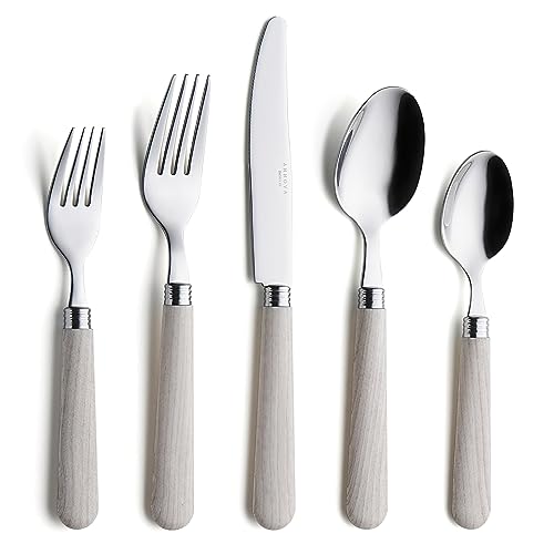 ANNOVA Silverware Set Stainless Steel Colorful Tableware Kitchen Flatware Set Utensils, Includes Dinner Knives, Forks, Spoons, Salad Forks & Dessert Spoons (Wood, 20 Pieces) - color: Wood