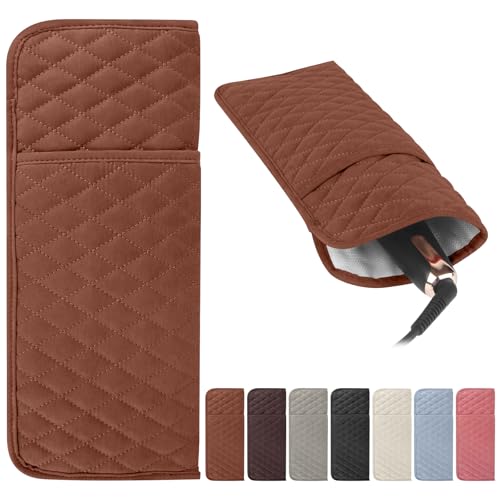 Heat Resistant Hair Tools Organizer Bag Portable Travel Storage Cover Pouch for Hair Straighteners, Curling Irons, Flat Irons and Hot Styling Tools(13.8" x 5.5") - color: Brown