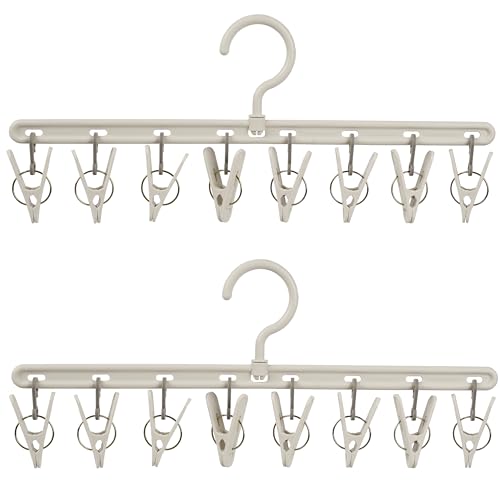 Foshine Clothes Hanger 2 Pack with 8 Clips,Clothes Drying Racks Windproof for Drying Socks Bras Underwears Baby Clothes, Hats Scarfs Towels Pants and Gloves Diaper - color: Gray