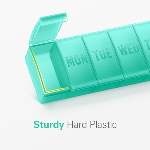 Barhon Pill Organizer Large, Weekly Pills Organizer Pill Box, Medicine Pill Organizer Travel, 7 Day Pill Case for Big Vitamins Supplements Fish Oil, Green - color: Green